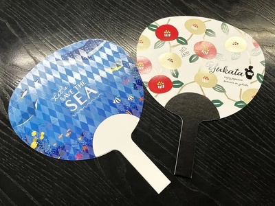 擬似エンボス紙うちわ-持ち手付タイプ